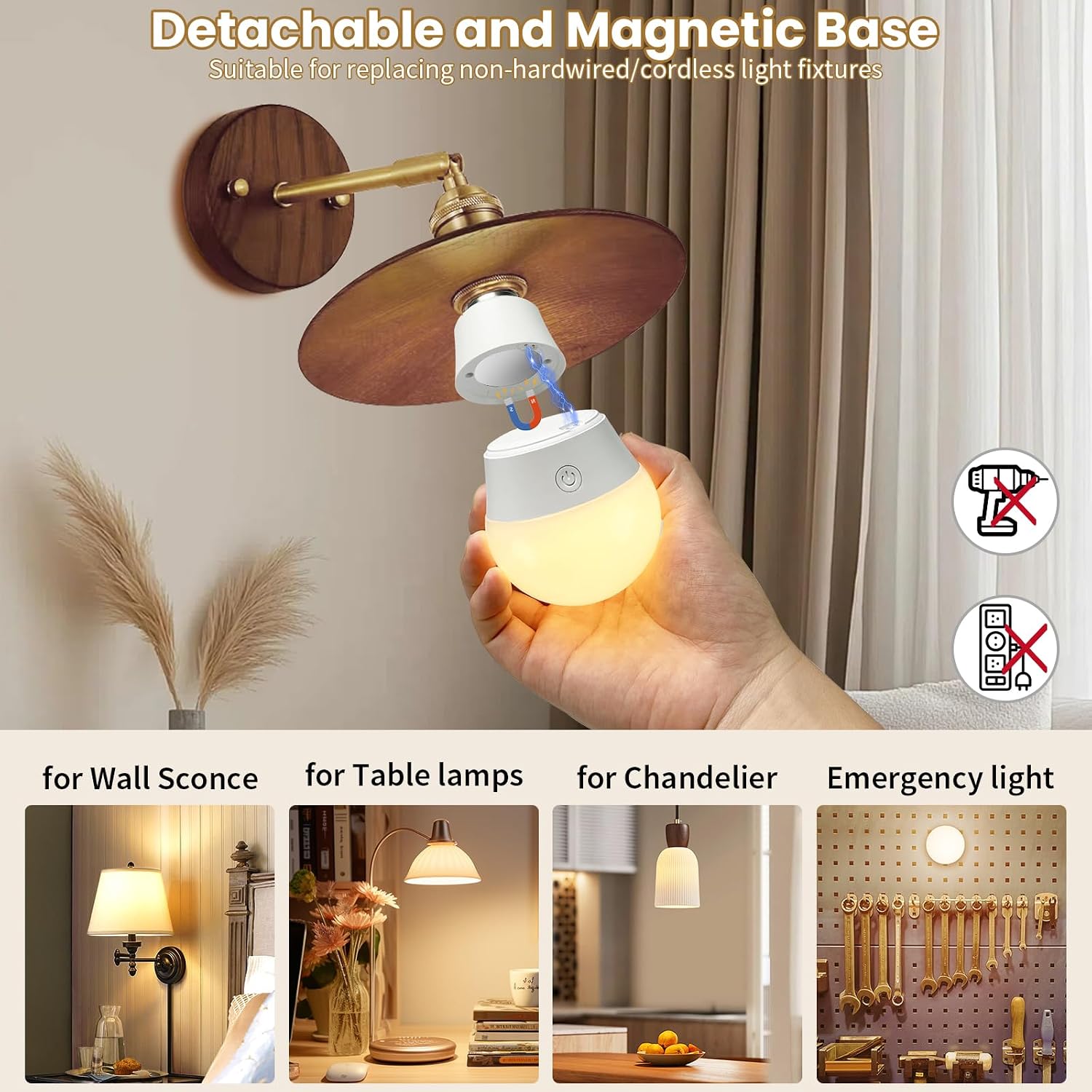 Detalle 2 de INTERESTIME INT-CXDP-2EU oplaadbare E27-ledlampen, 7 W, magnetisch, set van 2