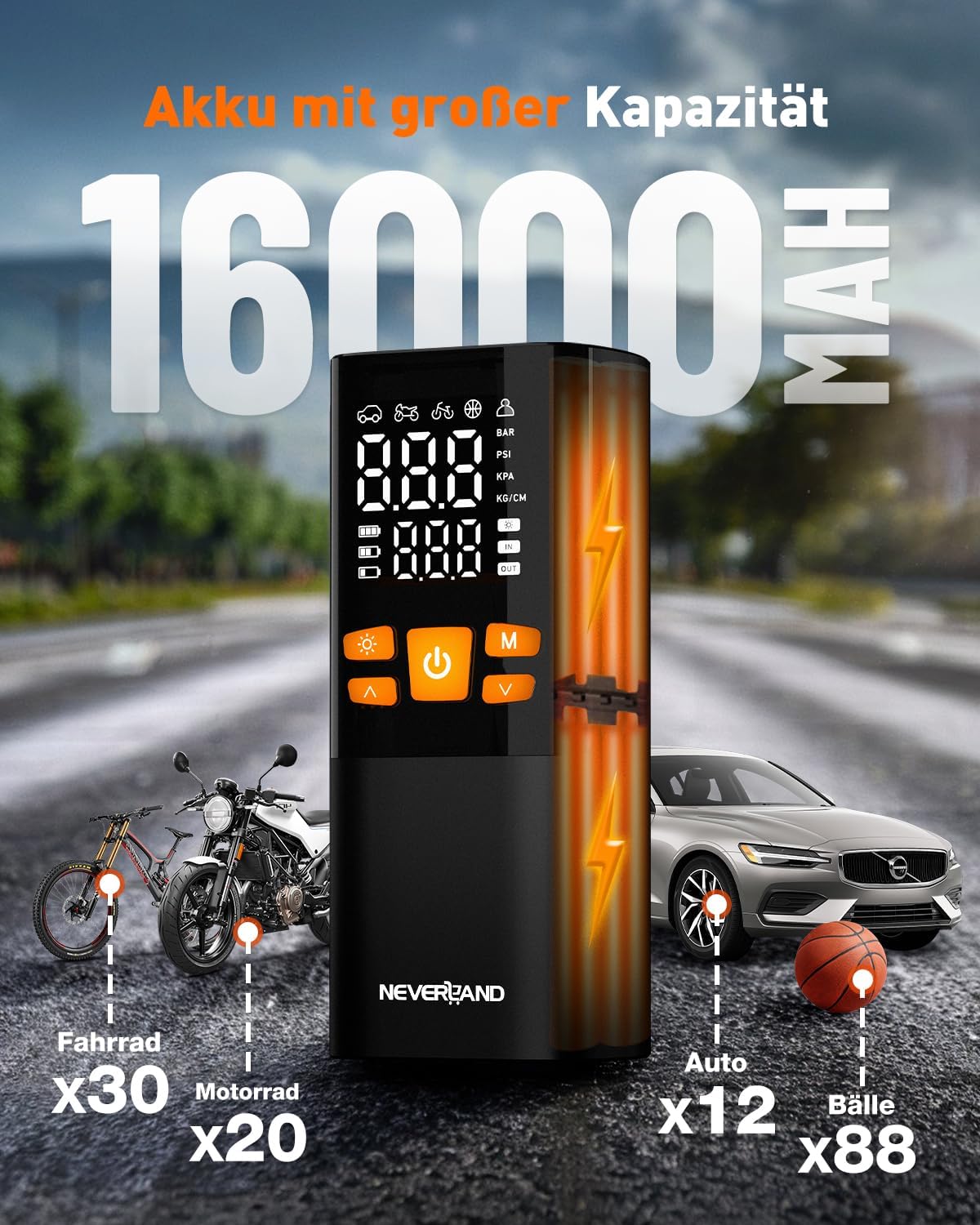 Thumbnail 3 de NEVERLAND elektrische Fahrradpumpe 150 PSI