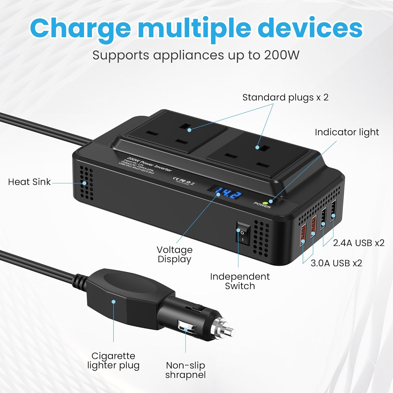Thumbnail 3 de 200W Car Voltage Converter Inverter 12V to 230V 🔌