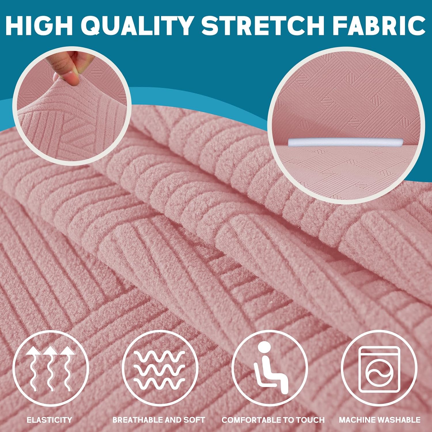 Detalle 2 de YSTELLAA Housse de fauteuil 1 place avec accoudoirs, motif géométrique rosé – antidérapante et extensible