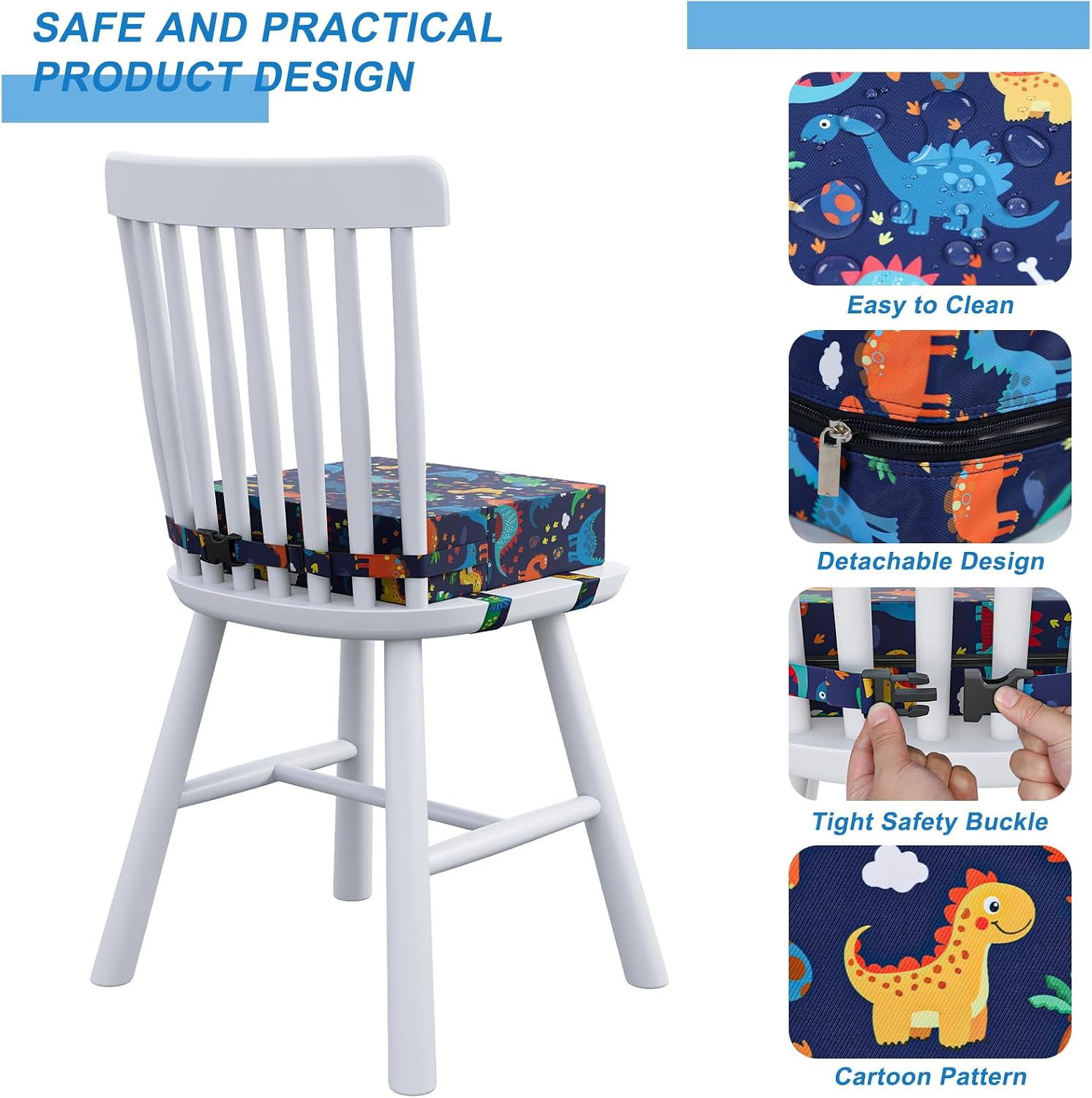Thumbnail 3 de Capslpad Toddler Booster Seat Cushion with 3 Adjustable Straps (Waterproof, Washable) – Blue