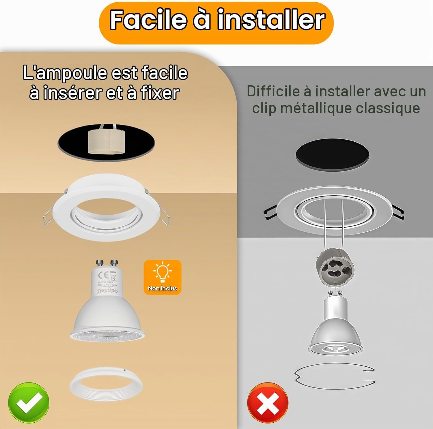 Detalle de Dehobo D0910 GU10-inbouwspots, set van 6 in wit aluminium, 30° draaibaar