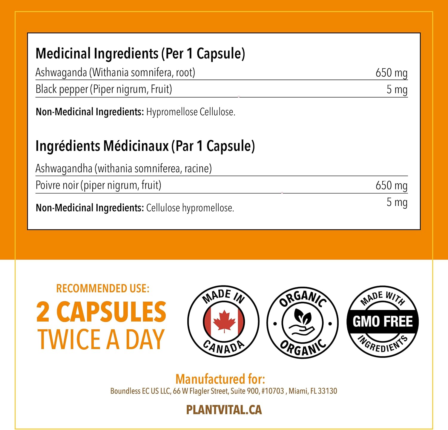 Thumbnail 6 de PlantVital Organic Ashwagandha Capsules, 2,600 mg with Black Pepper, 120 Count