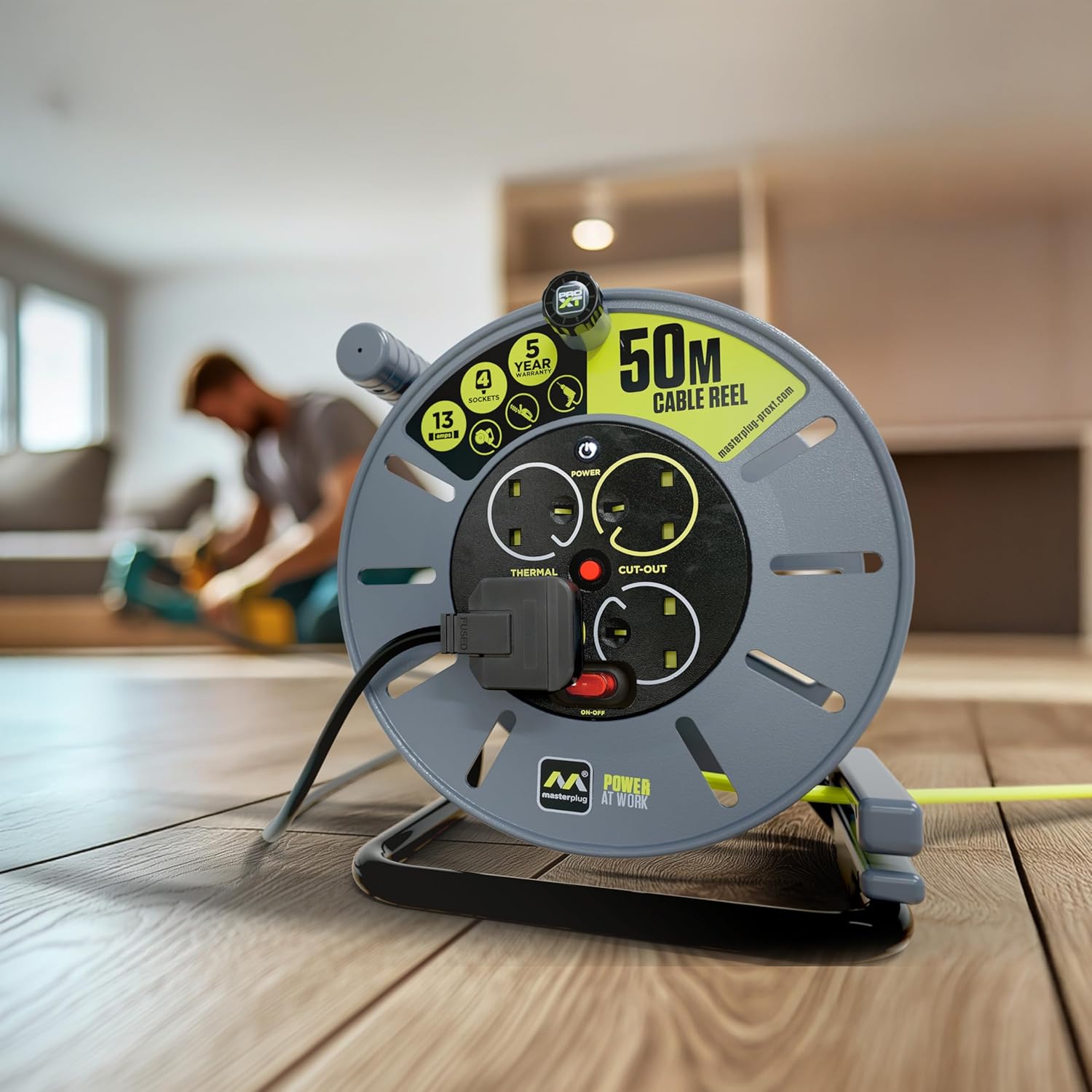 Thumbnail 5 de Masterplug Pro-XT OLU50134SL-PX Four Socket Open Cable Reel with Winding Handle