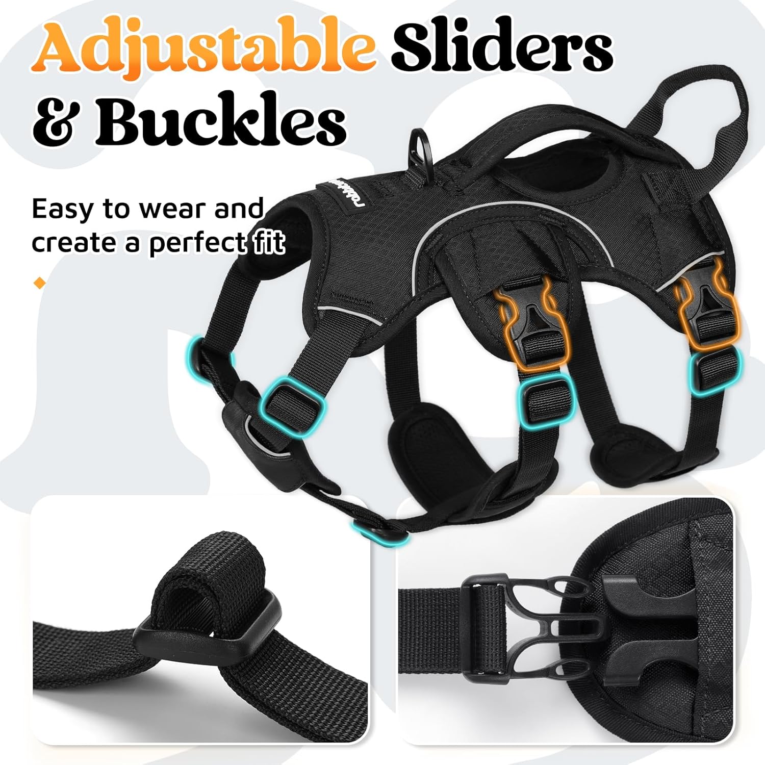 Detalle 2 de rabbitgoo Escape-Proof Dog Harness Small Dog with Handle (Size S) – Adjustable, Reflective & Breathable Vest-Style Harness, Black
