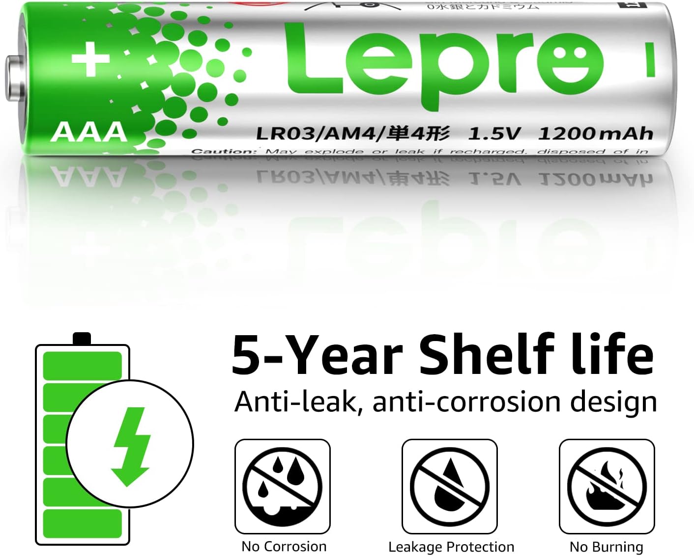 Detalle de Lepro AAA Alkaline Batteries 24 Pack (1200mAh) with Anti-Leakage Technology