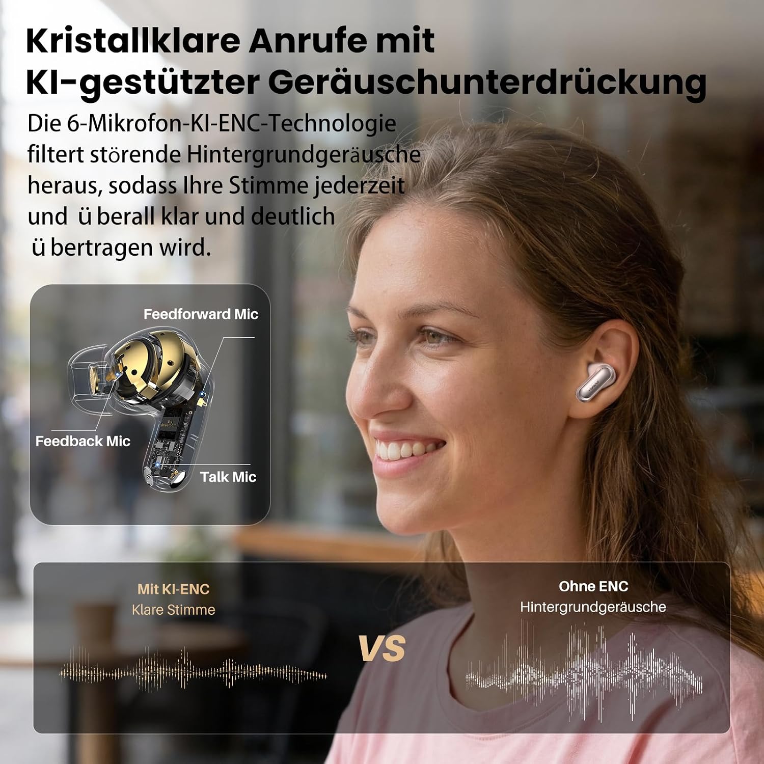 Detalle de TOZO NC20 Pro kabellose Bluetooth-Kopfhörer (LDAC, adaptives ANC, Smart-Touchscreen, IPX8) in Roségold