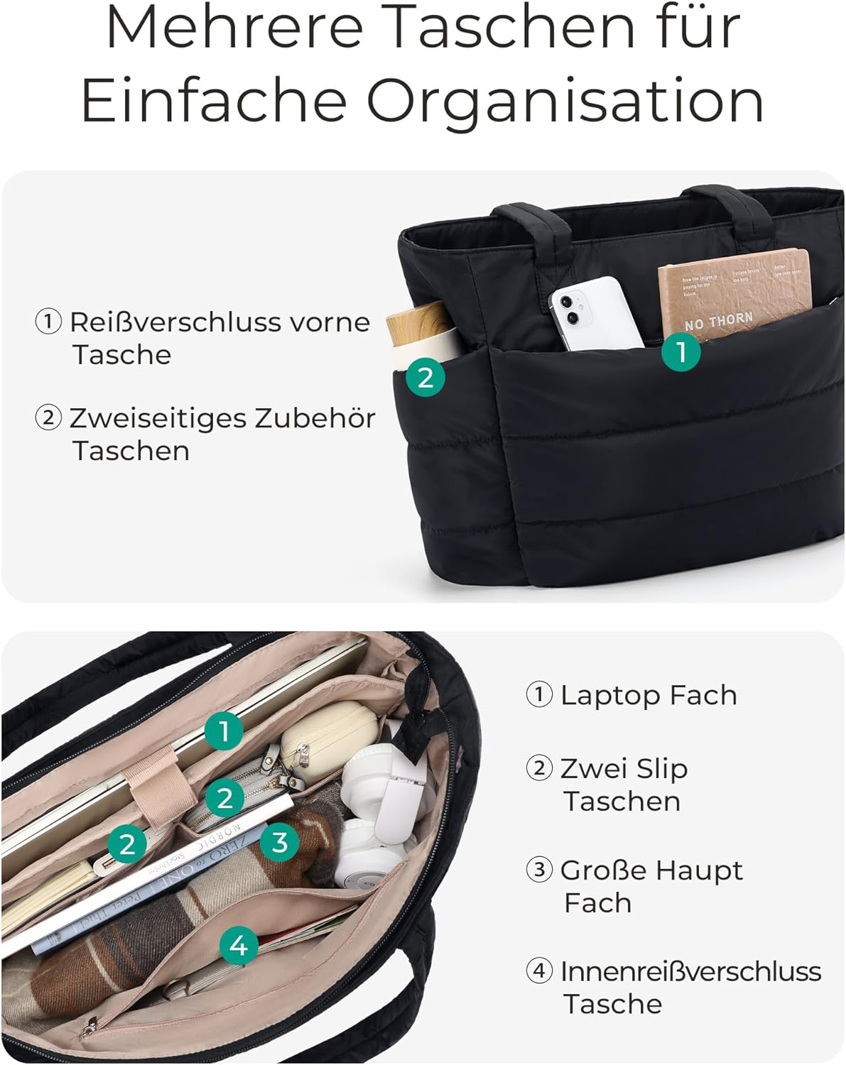 Thumbnail 5 de bagsmart Handtasche Puffy Tote 20 L Schwarz