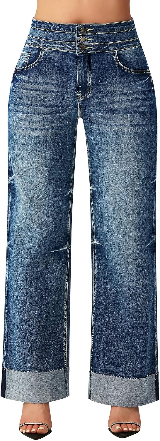 Detalle de roswear Women's High Waisted Wide Leg Jeans