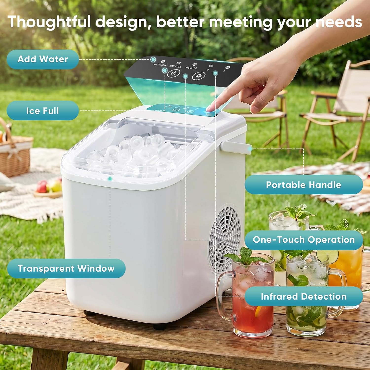 Detalle 2 de DUMOS AH-ZBJ41XX Countertop Ice Maker, 9 Cubes in 8 Minutes, Self-Cleaning