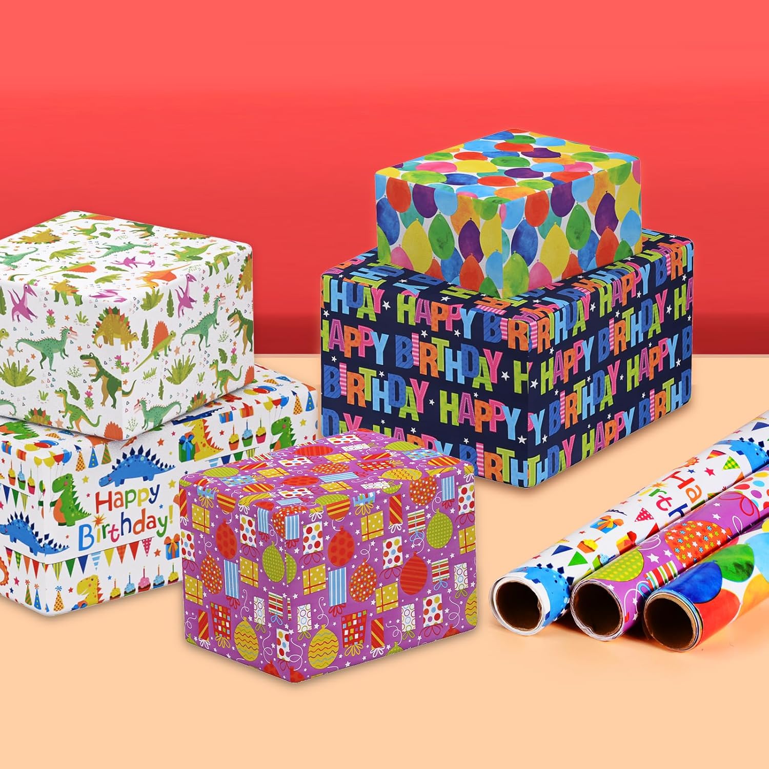 Thumbnail 2 de HAMOHTE Geschenkpapier Geburtstag Kinder – 5 Rollen (43 cm x 300 cm) mit Cartoon-Design, recycelbar