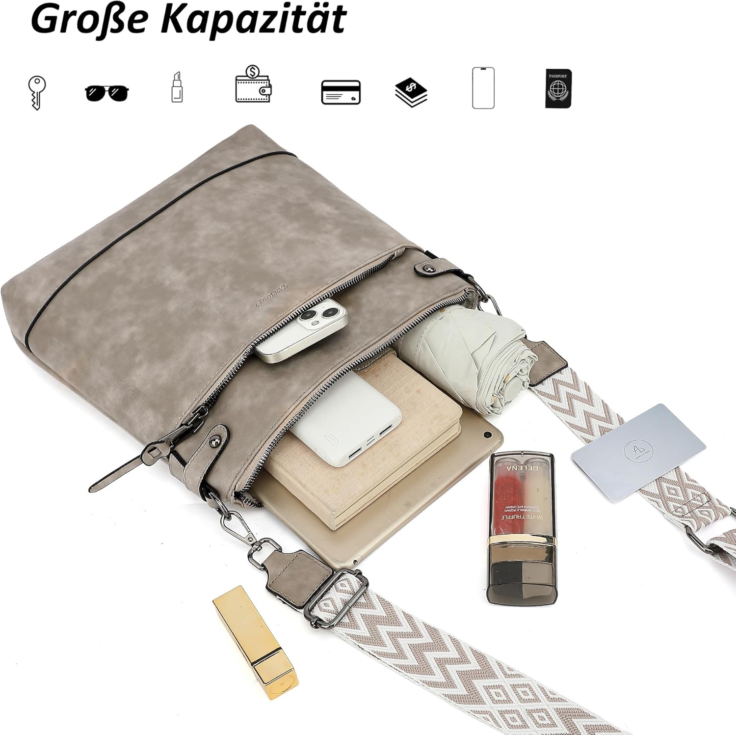 Thumbnail 3 de TANTOMI Umhängetasche Damen – mittelgroße Schultertasche mit 6 Kartenfächern und verstellbarem Gurt