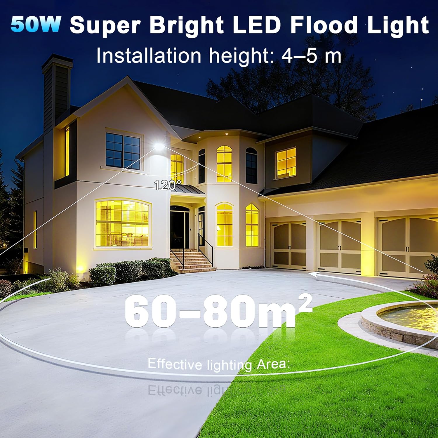 Detalle de OUSIDE Projecteur LED Extérieur 50W – 6500 K, 5000 lm, IP66, Aluminium Robuste