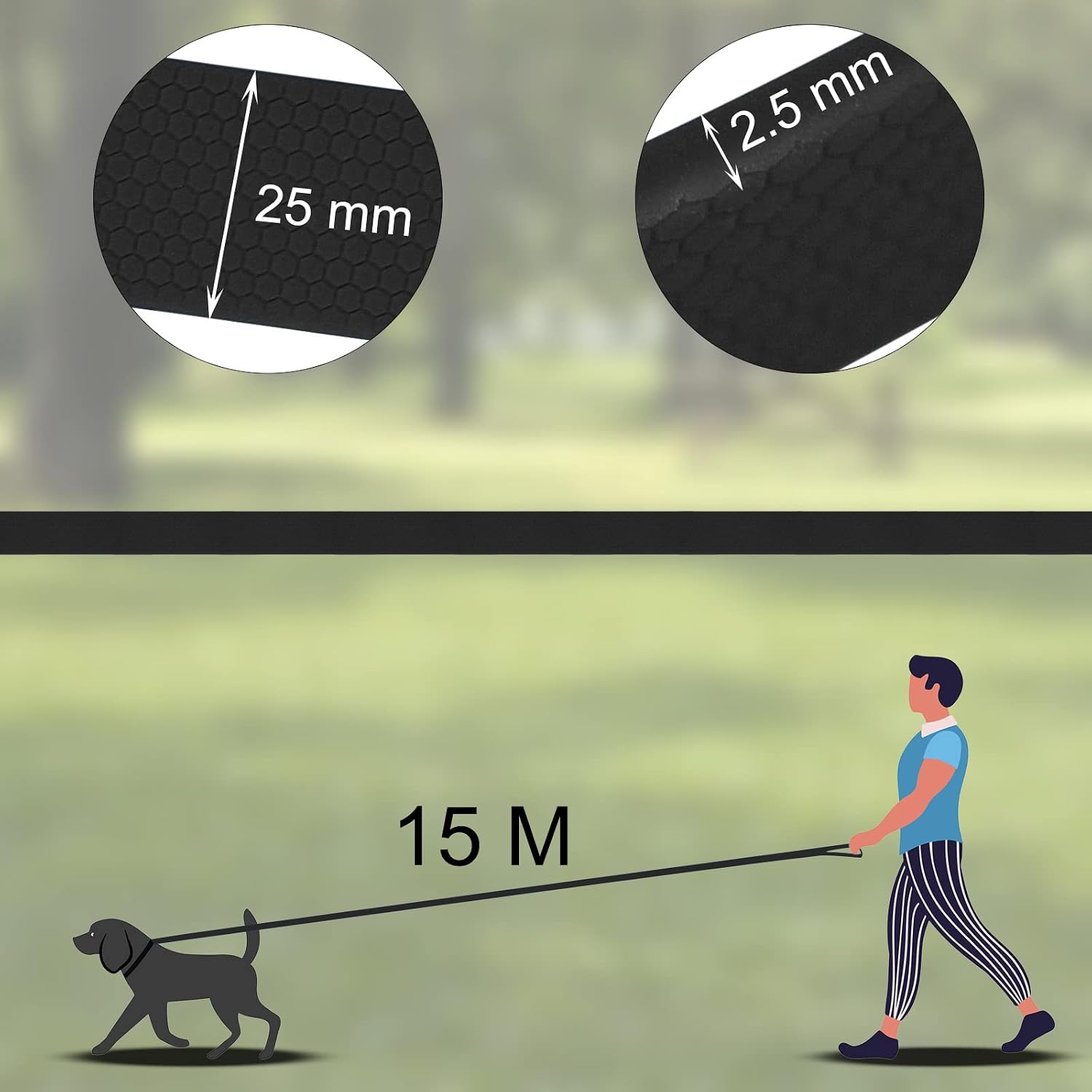 Detalle 2 de Wolfone Schleppleine 15 m Schwarz für Hunde