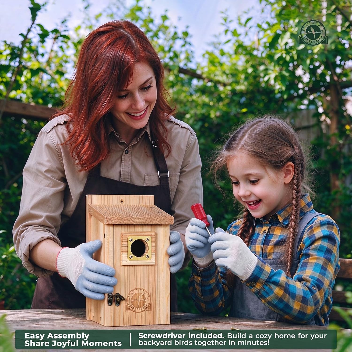 Detalle de SISTERBIRD 2-Pack Cedar Bird Houses with Copper Guard — Outdoor Bluebird, Wren, Swallow, and Chickadee Homes