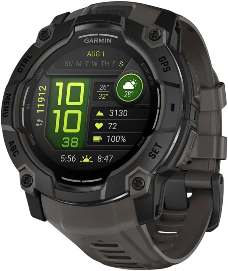 Detalle de Garmin Instinct 3 (50 mm) con display AMOLED 1,3”, GPS multi-band, torcia LED e Garmin Pay