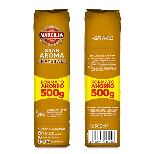 Detalle de Marcilla Café Molido Natural 500 g – Intensidad 8 para cafetera italiana, filtro o pistón