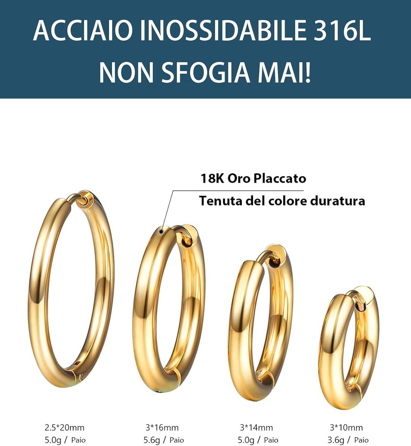 Thumbnail 4 de PROSTEEL Set orecchini uomo unisex in acciaio 316L – 3 o 4 pezzi, placcati oro o nero