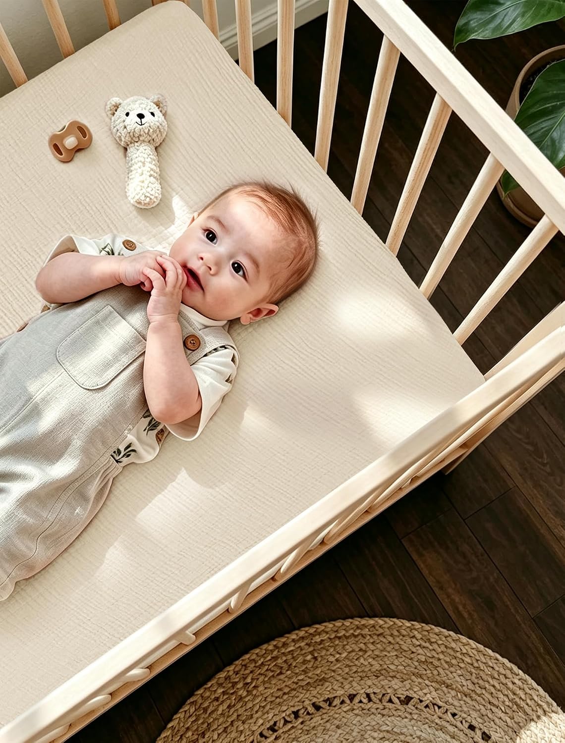 Thumbnail 3 de lulumoon 000 Muslin Crib Sheets, 2-Pack, 100% Cotton, Cream & Olive