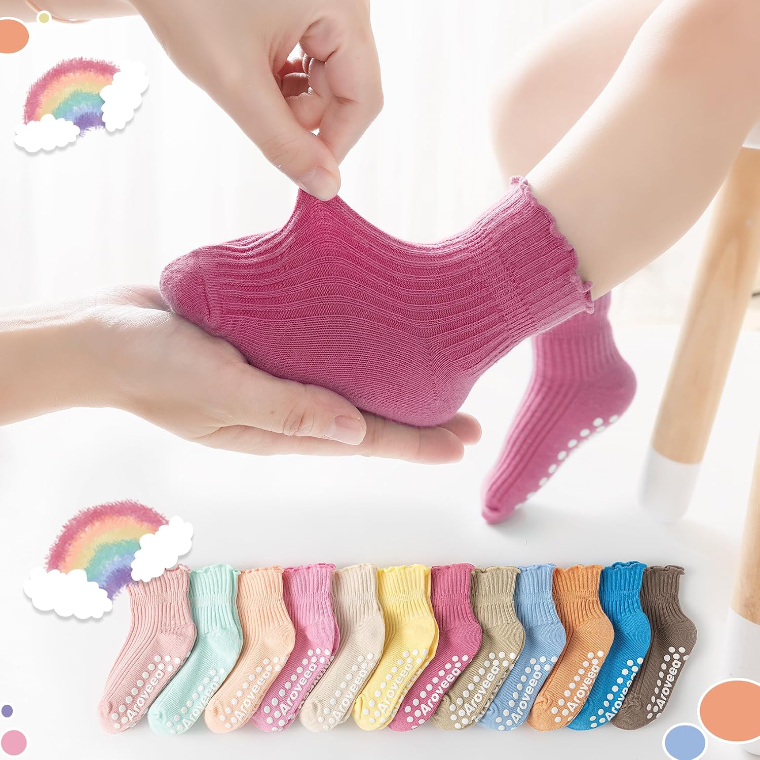Thumbnail 5 de Aroveea Baby & Toddler Girls Cotton Grip Ruffle Ankle Socks (12-Pack)