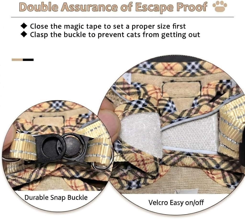 Thumbnail 4 de Zelvian Adjustable Cat Harness and Lead Set with Escape-Proof Vest – Beige (M)