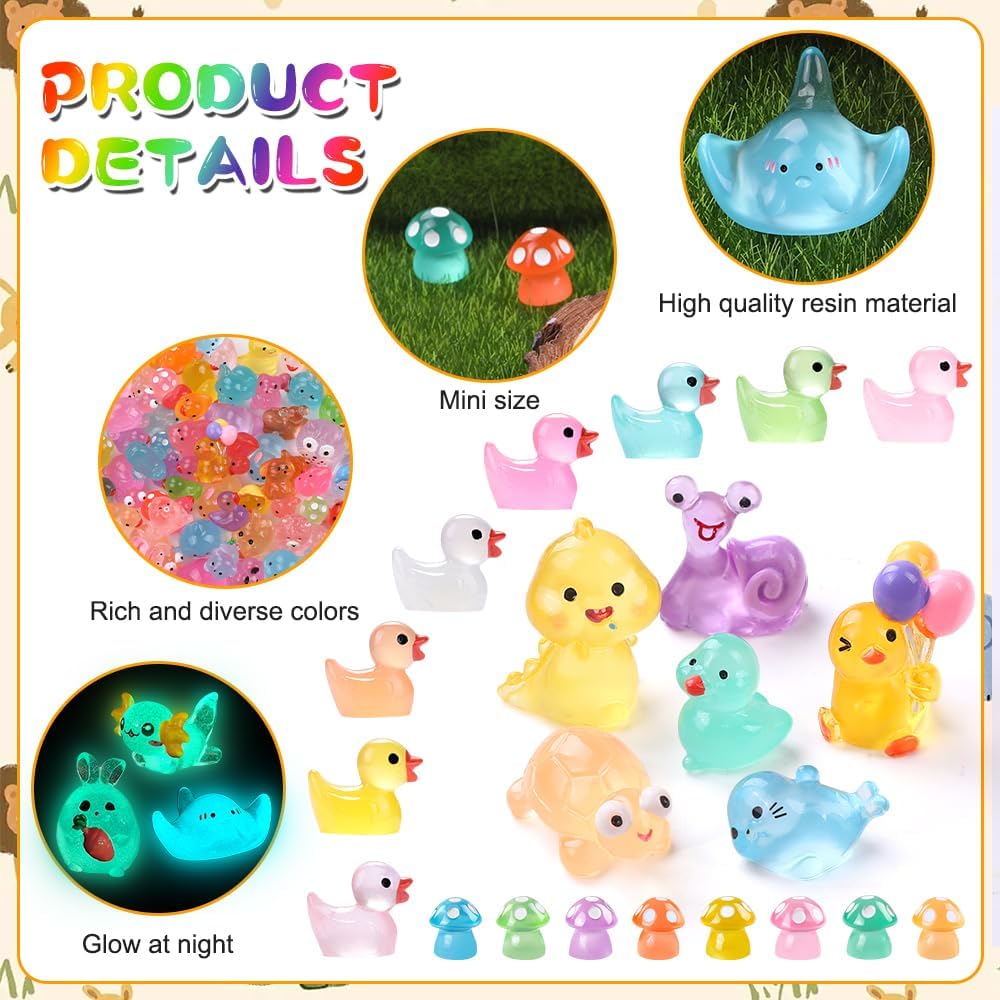 Detalle de DIYDEC 206pcs Mini Luminous Resin Animals: Glow-in-the-Dark Miniatures for DIY Decor and Party Favors