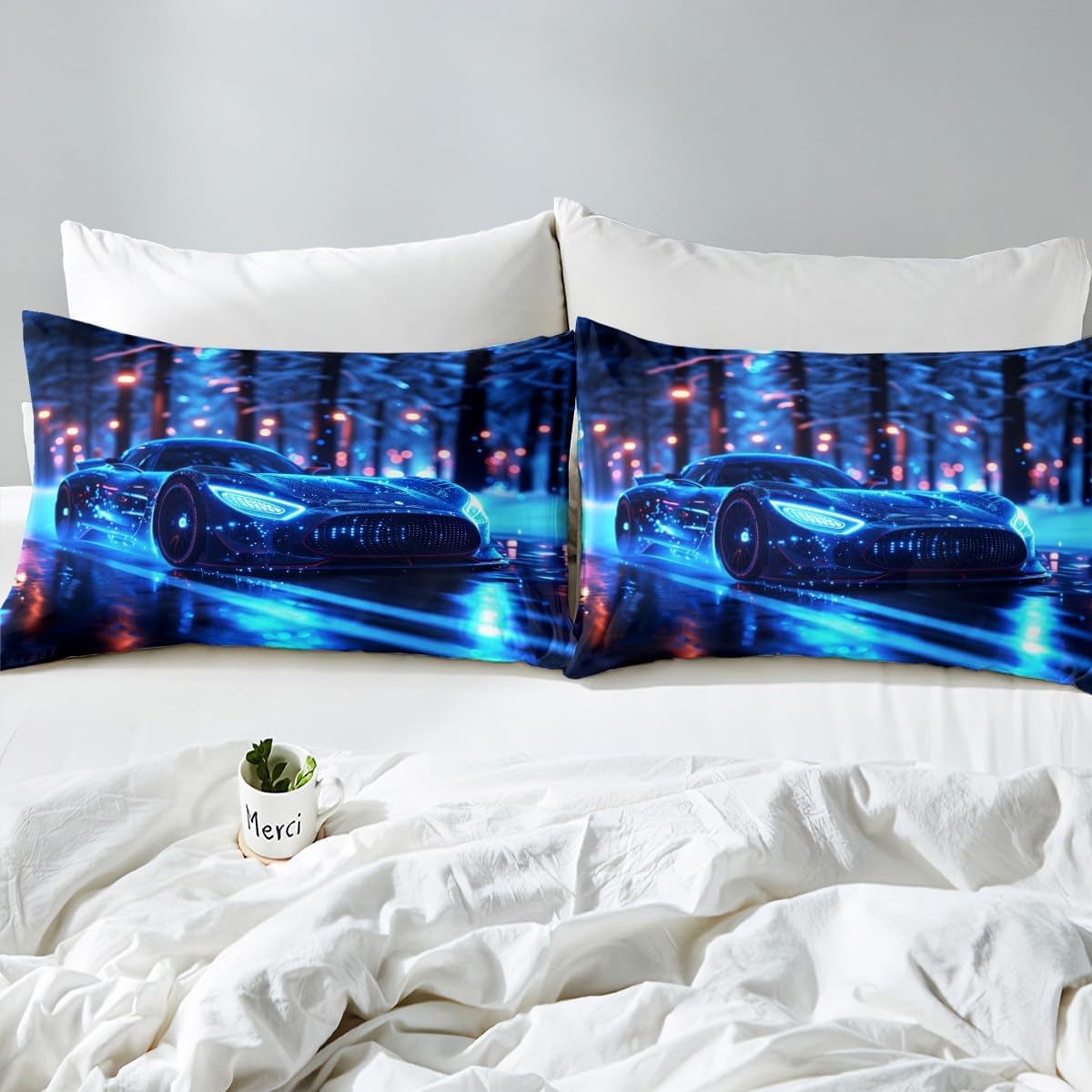 Thumbnail 3 de Homewish Cars Bettwäsche 135x200 cm – Jugendstil Auto Rennwagen mit verstecktem Reißverschluss