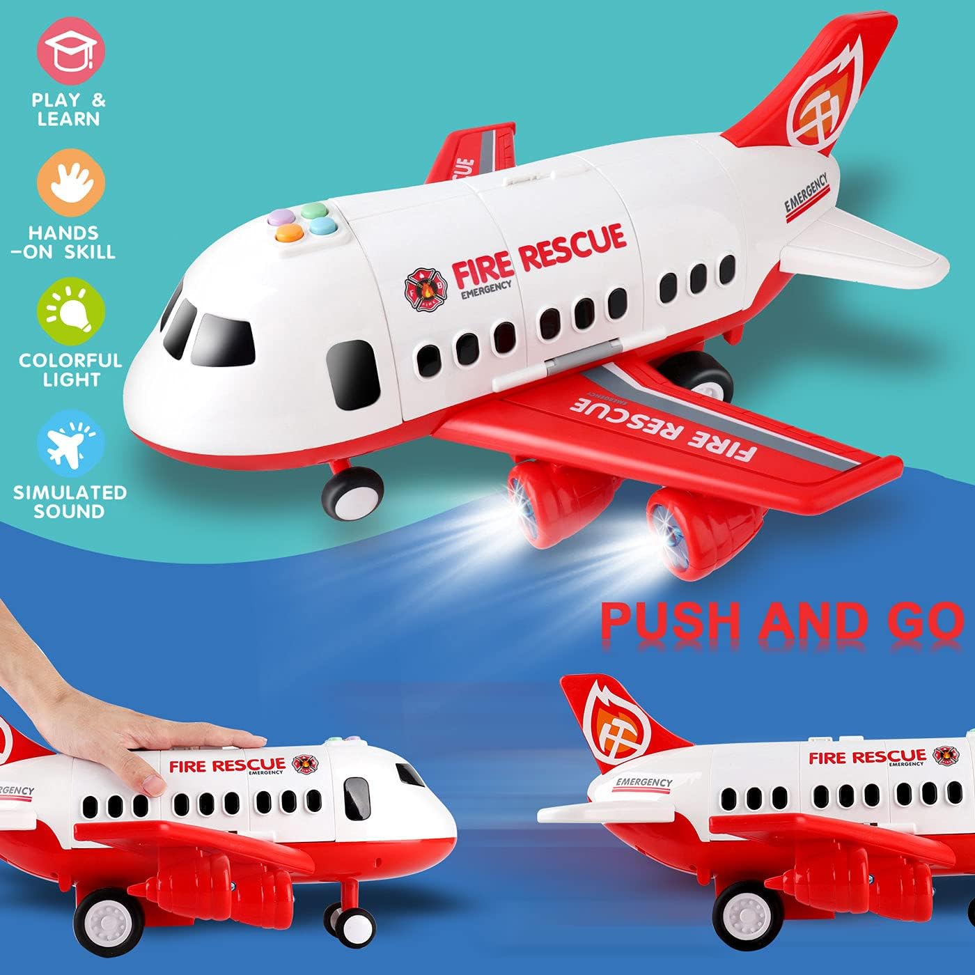 Thumbnail 2 de Dwi Dowellin Airplane Toy with Fire Truck Cars and Play Mat