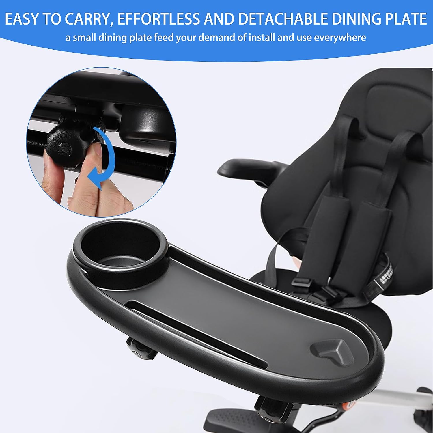 Thumbnail 2 de ROYUEXT 3-in-1 Stroller Snack Tray with Cup Holder – Universal Pram Tray in Black
