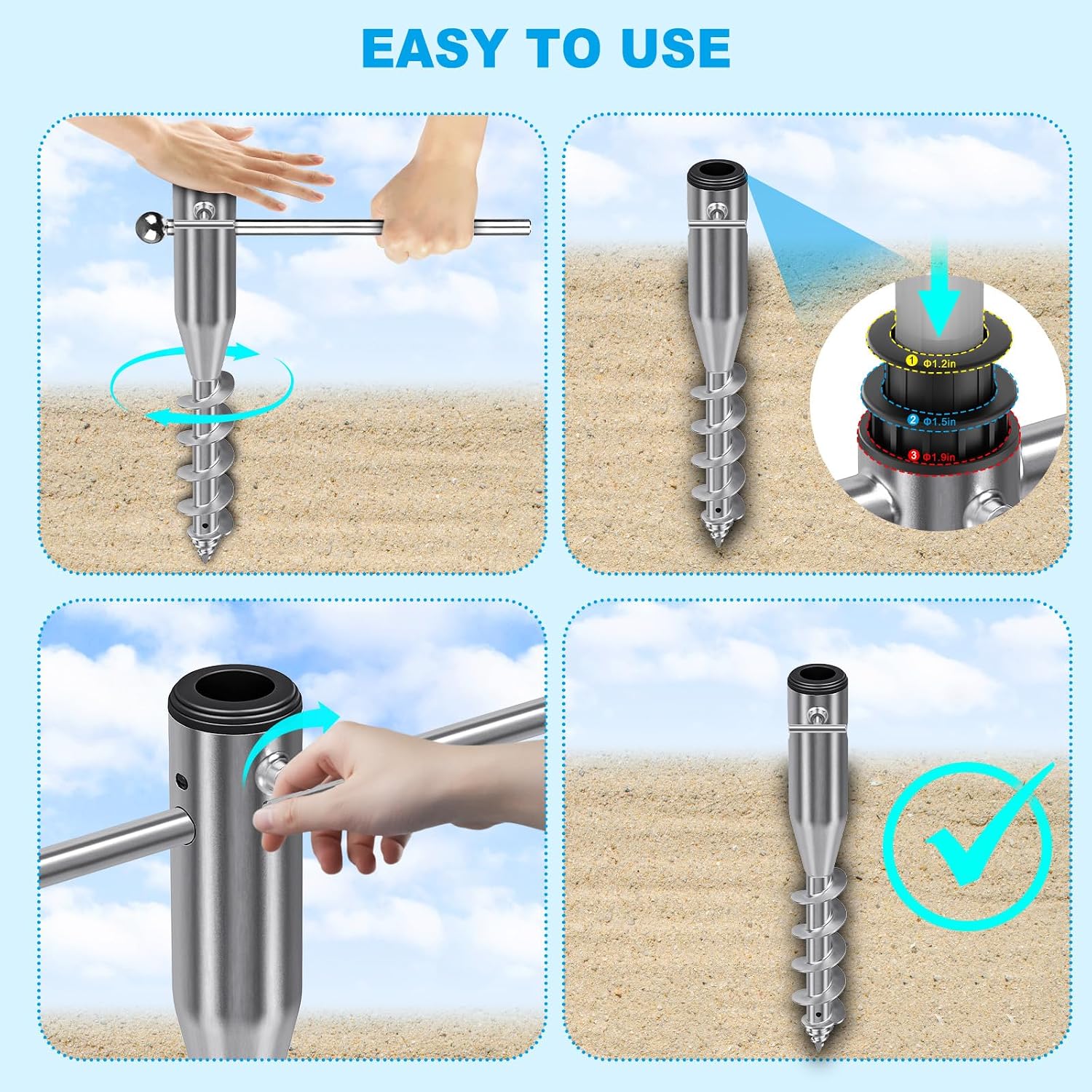 Detalle de Dolibest Parasol Beach Anchor, 42cm Rotary Ground Spike for 3–5cm Poles