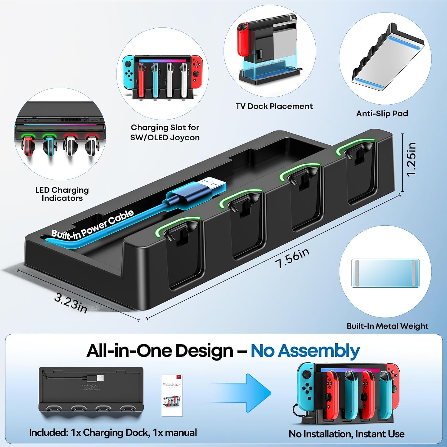 Detalle de Switch Charging Dock for Joycons: 6-Device Capacity, 4 Front Slots, Safe USB Charging for Joycon Controllers