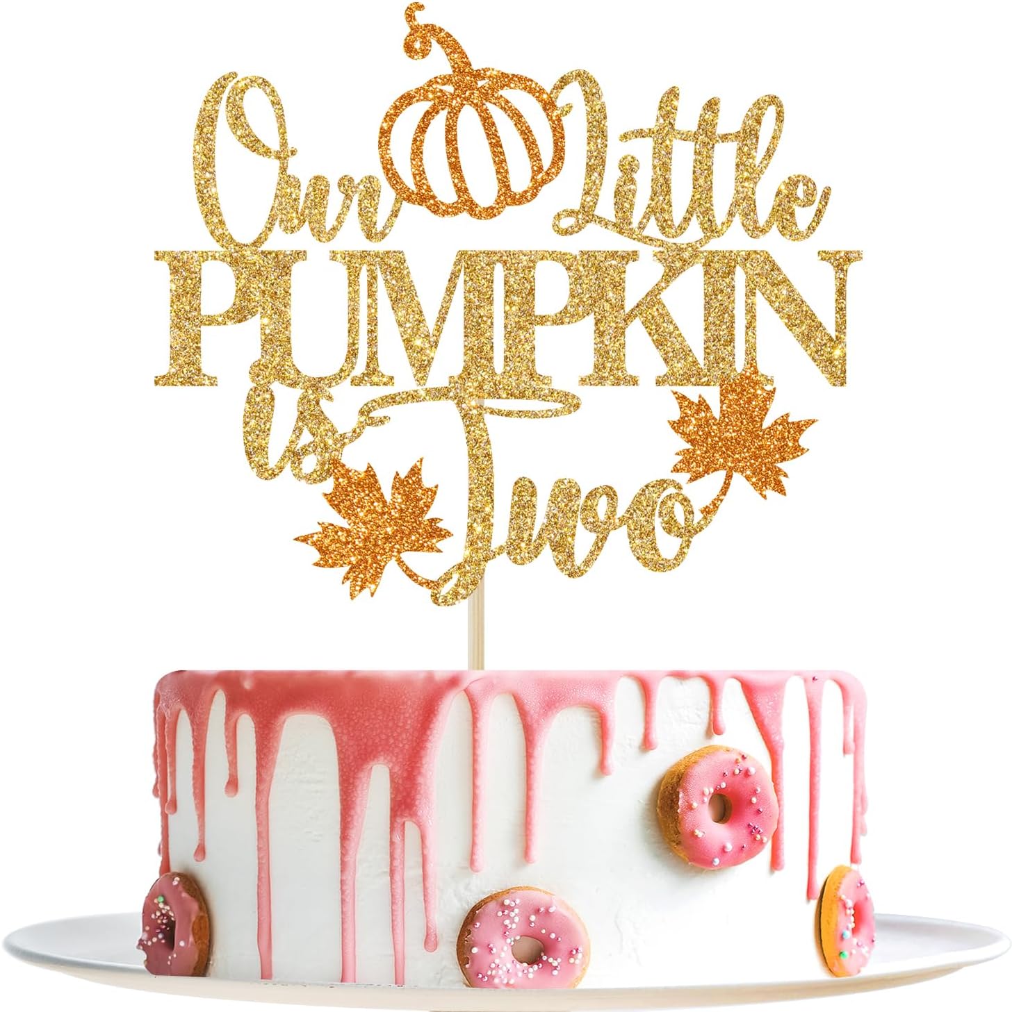Detalle de Yotawebery Our Little Pumpkin Is Two Cake Topper, Gold Glitter, 18 x 12cm