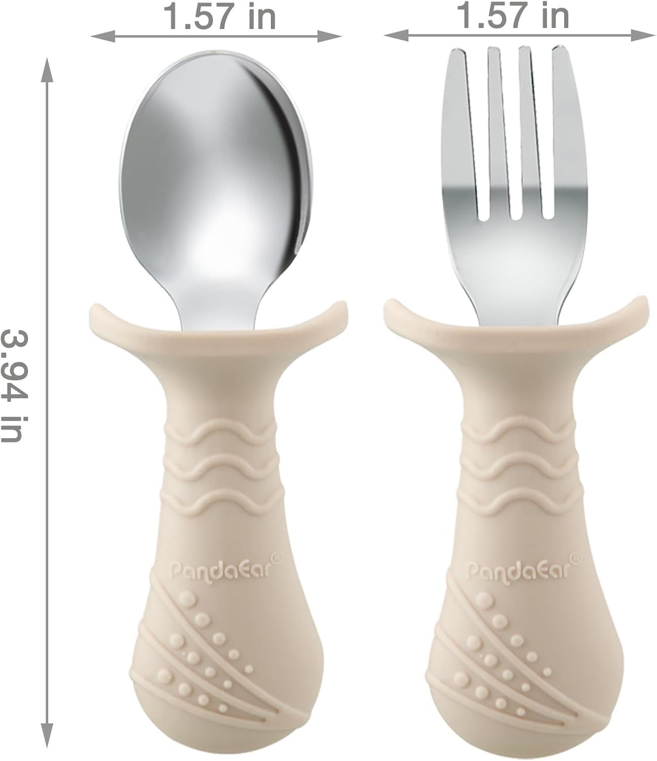 Detalle de PandaEar Toddler Flatware Sets babybestek, 6-delig in silicone en roestvrij staal