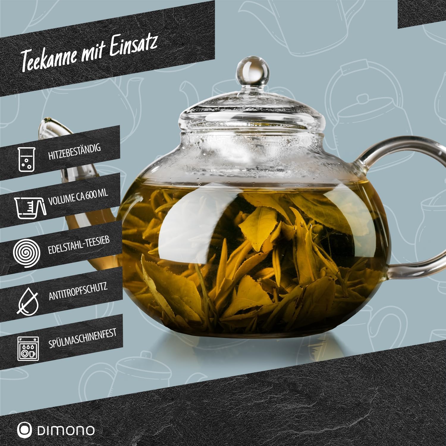 Thumbnail 1 de Dimono 1500 ml Glass Teapot with Strainer, Mouth-Blown Borosilicate