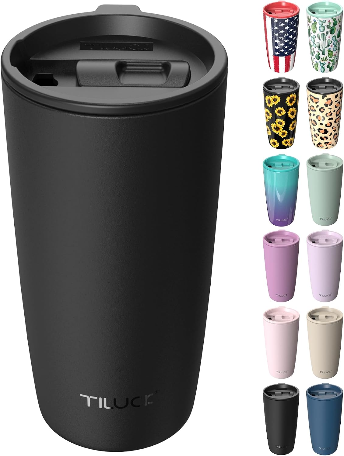 Detalle de TILUCK 20 oz Insulated Coffee Tumbler with BPA-Free Lid, Matte Black