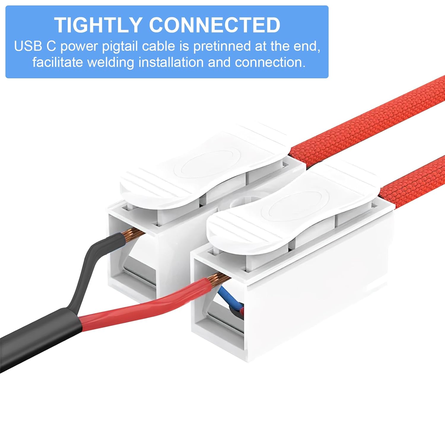 Thumbnail 3 de APOMOONS 5‑Piece USB Type‑C Pigtail Cable Extension (30cm) – 22AWG, 5V 3A, Open End 2‑Pin Wire for DIY Power Projects