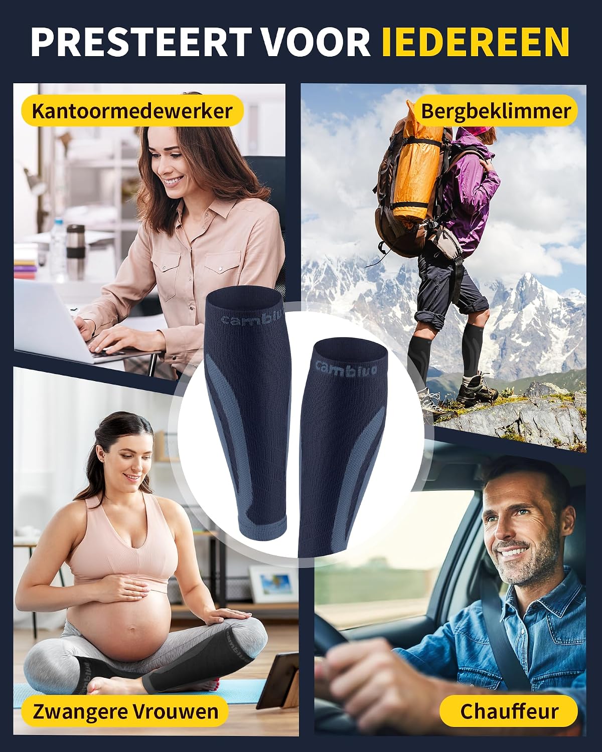 Detalle de CAMBIVO CS12 compressiekuitmouwen, 2 paar voor sport en lang staan