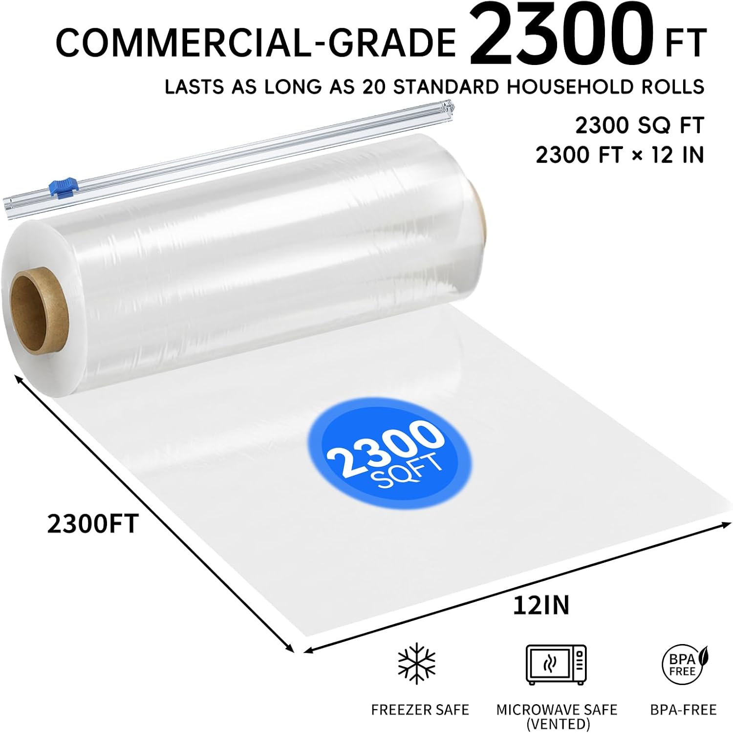 Thumbnail 4 de 12" x 2300 SqFt Plastic Wrap with Slide Cutter — Commercial-Size Cling Wrap for Home or Kitchen