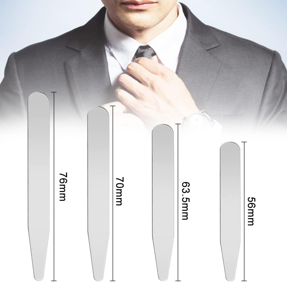 Detalle de WANTOUTH 8pc Stainless Steel Collar Stiffeners (4 sizes: 56mm–76mm) for dress shirts