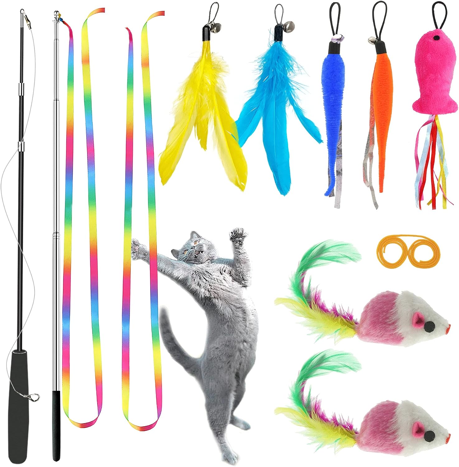 Detalle de ZPH Interactive Cat Wand Toy Set with Retractable Wands and Teaser Refills