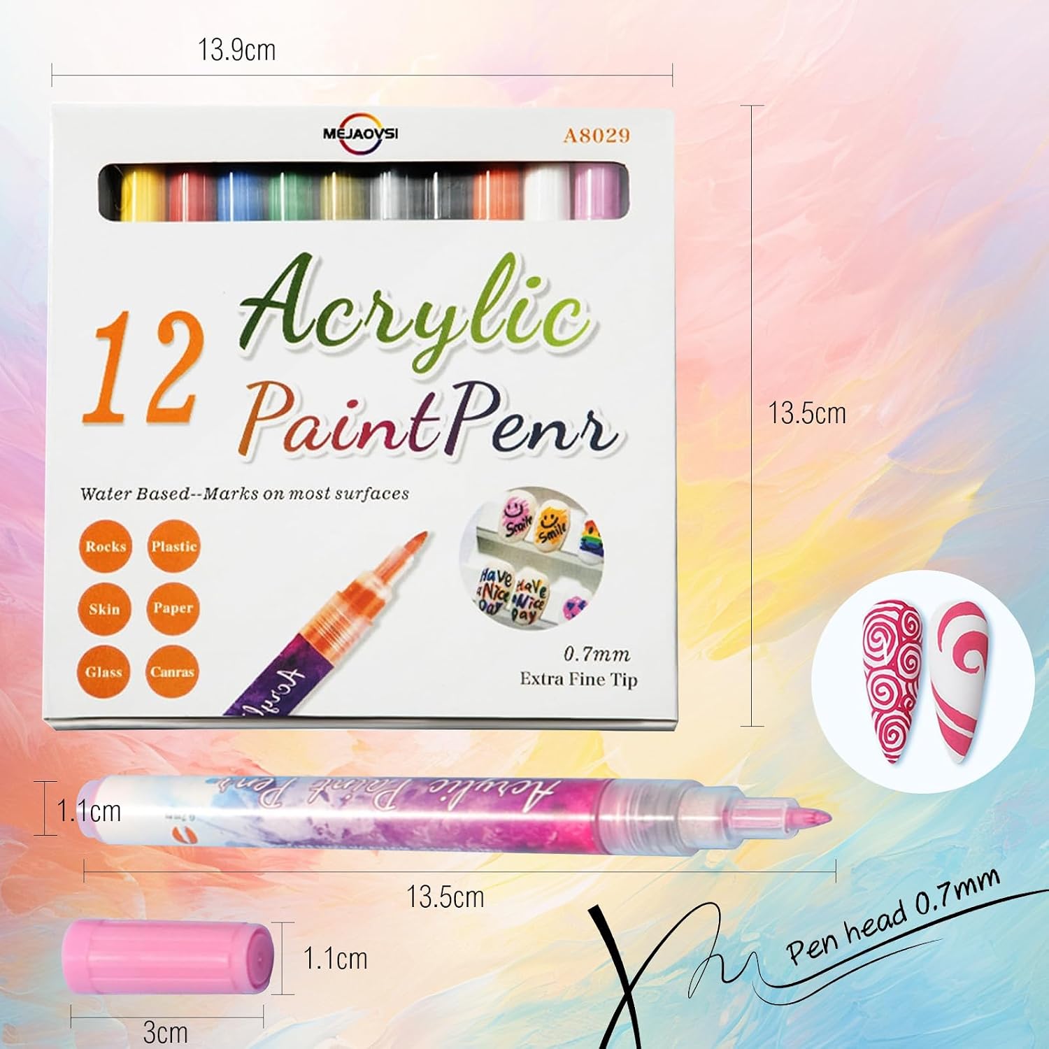 Detalle 2 de MAGIC ARMOR 12 Farben 3D Nagellack-Stift-Set – Nail Art Pen für Linien, Punkte & Graffiti-Designs