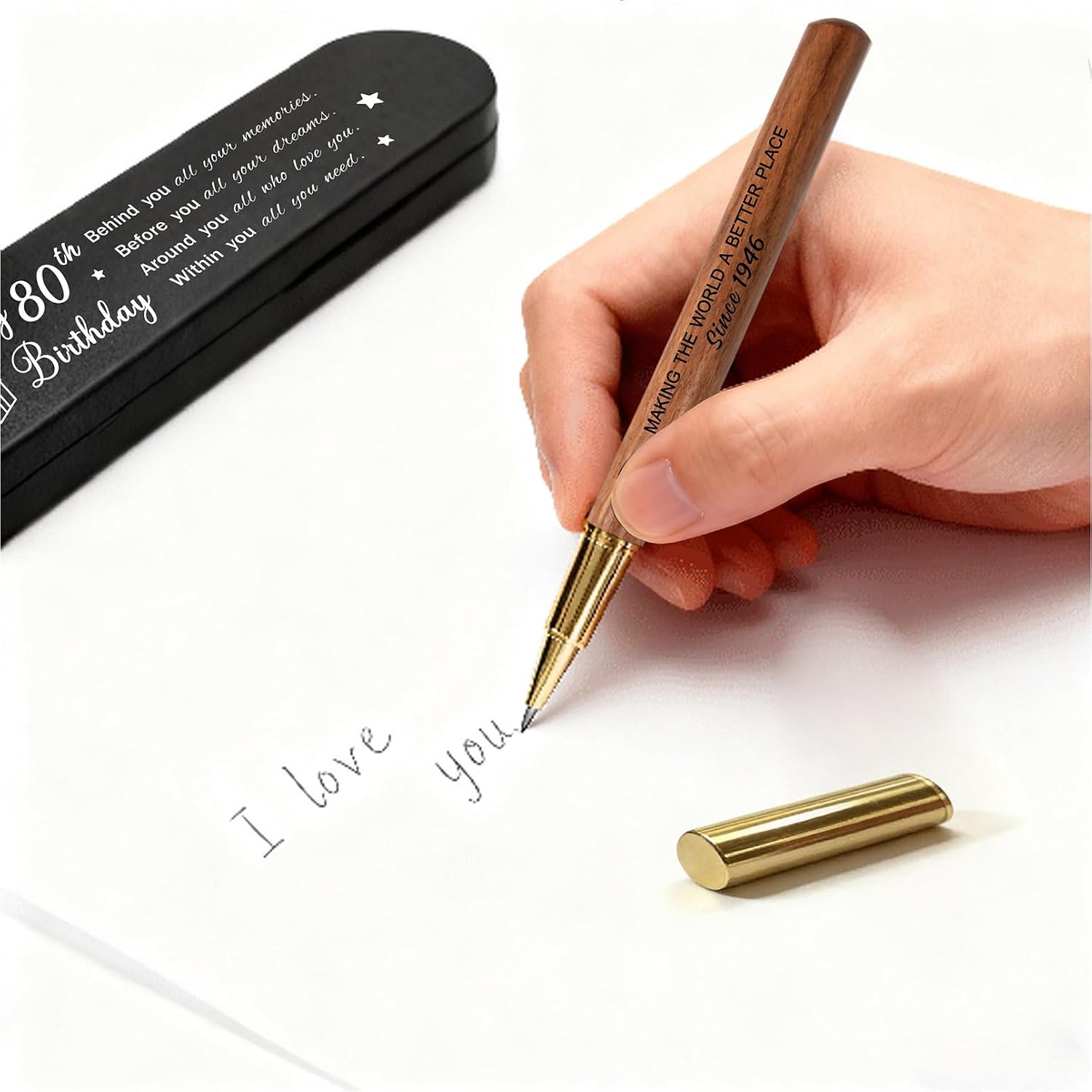 Detalle 2 de iyaone 80th Birthday Gift: Engraved Gel Pen & Keepsake Box Set for 1946 Born