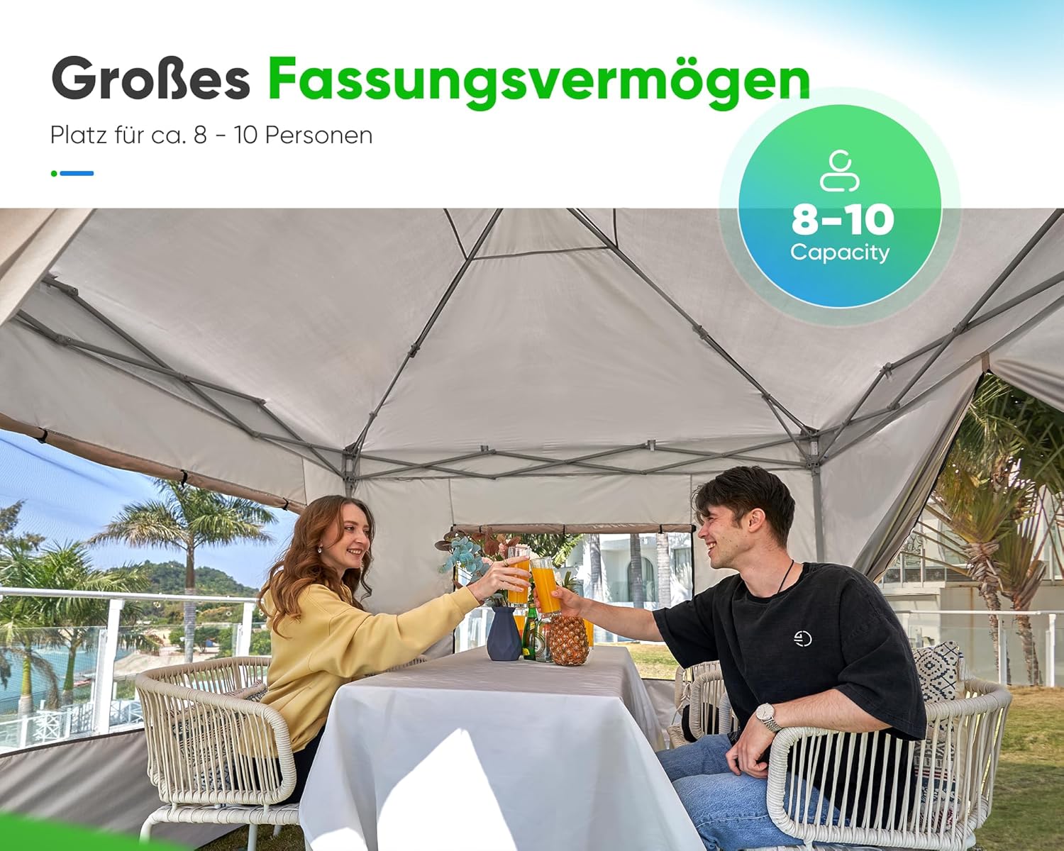 Detalle de Quictent Faltpavillon 3x3m mit 4 Seitenwänden – wasserdicht, winterfest, inkl. Sandsäcke und Tragetasche (Beige)