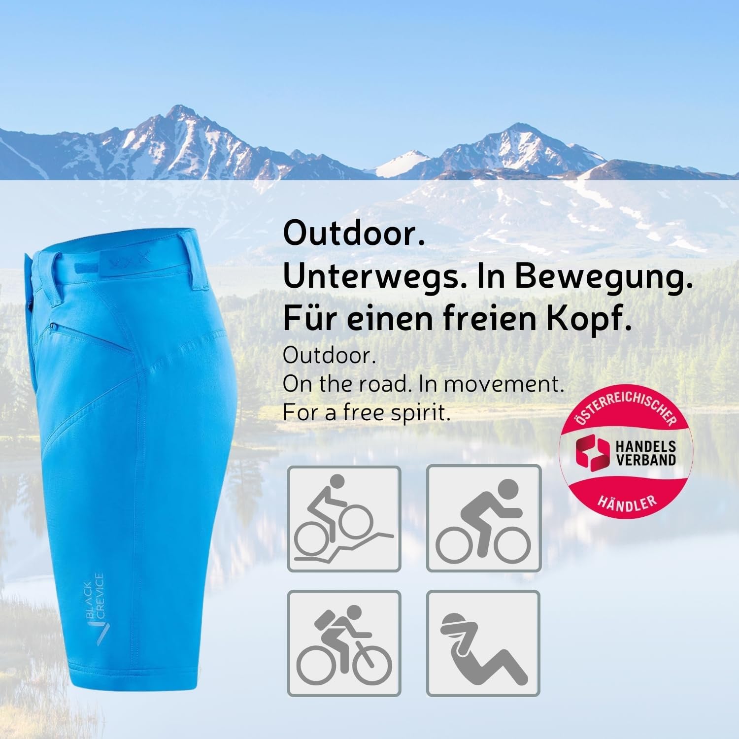 Thumbnail 2 de Black Crevice Damen MTB Hose Shorts Femme — Short de vélo tout-terrain rembourré amovible