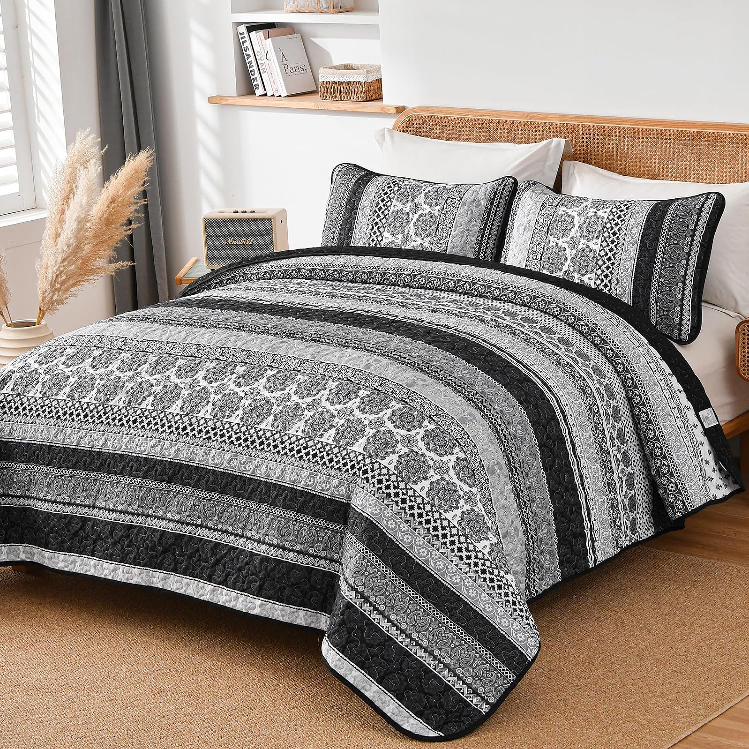 Detalle 2 de WONGS BEDDING Boho Stripe Quilt Set King 104x90
