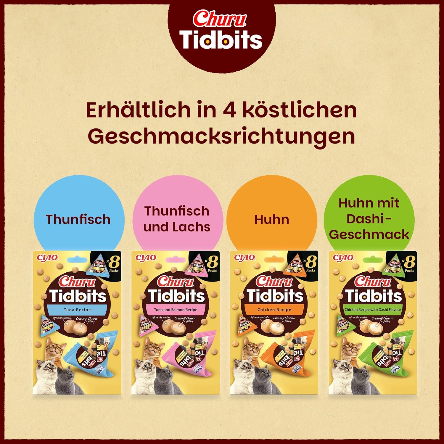Detalle 2 de INABA Churu Tidbits Cat Treats für kleine Katzen – Huhn, getreidefrei, zuckerfrei, 96 g