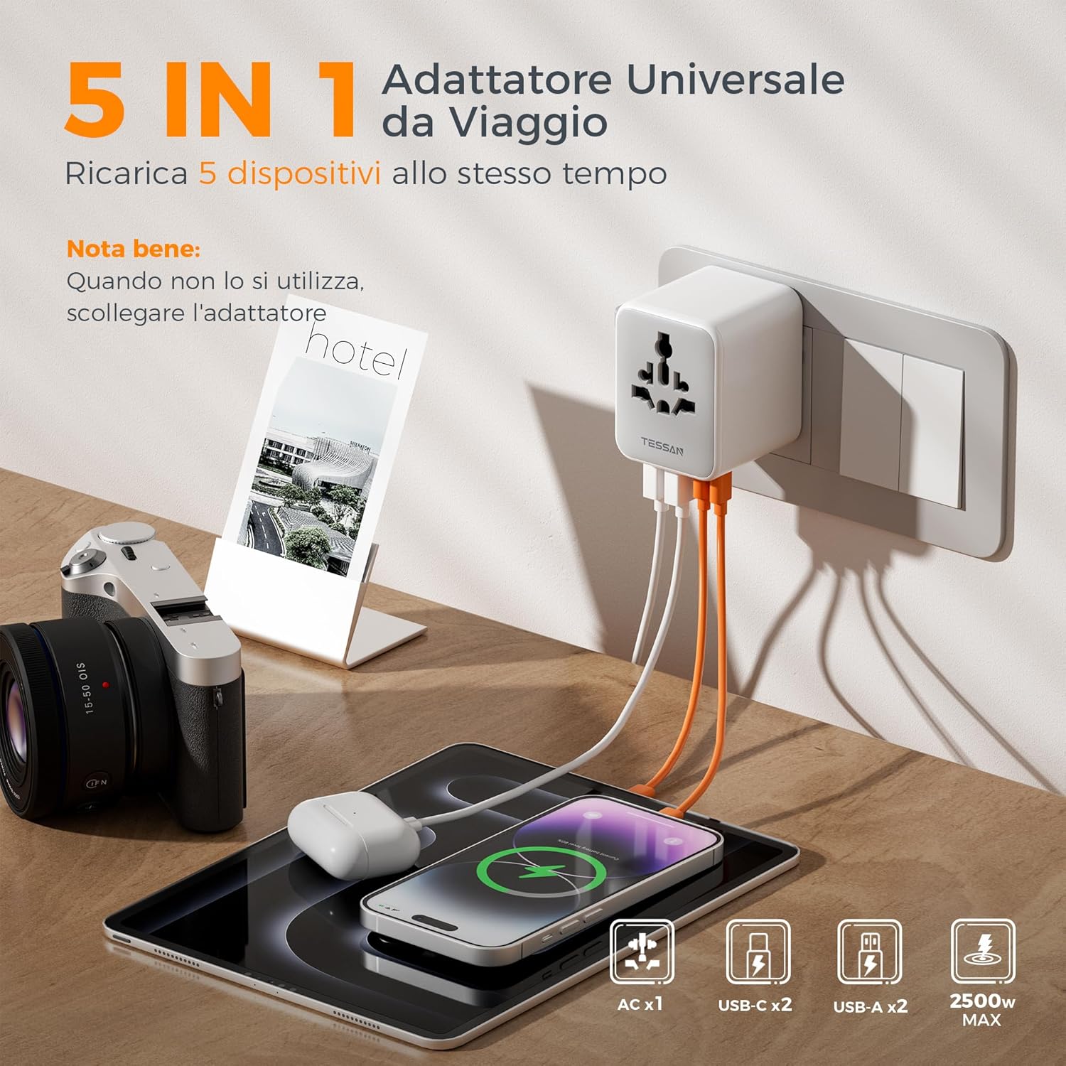 Thumbnail 2 de TESSAN Reiseadapter Weltweit mit 3 USB‑A & 1 USB‑C 🔌