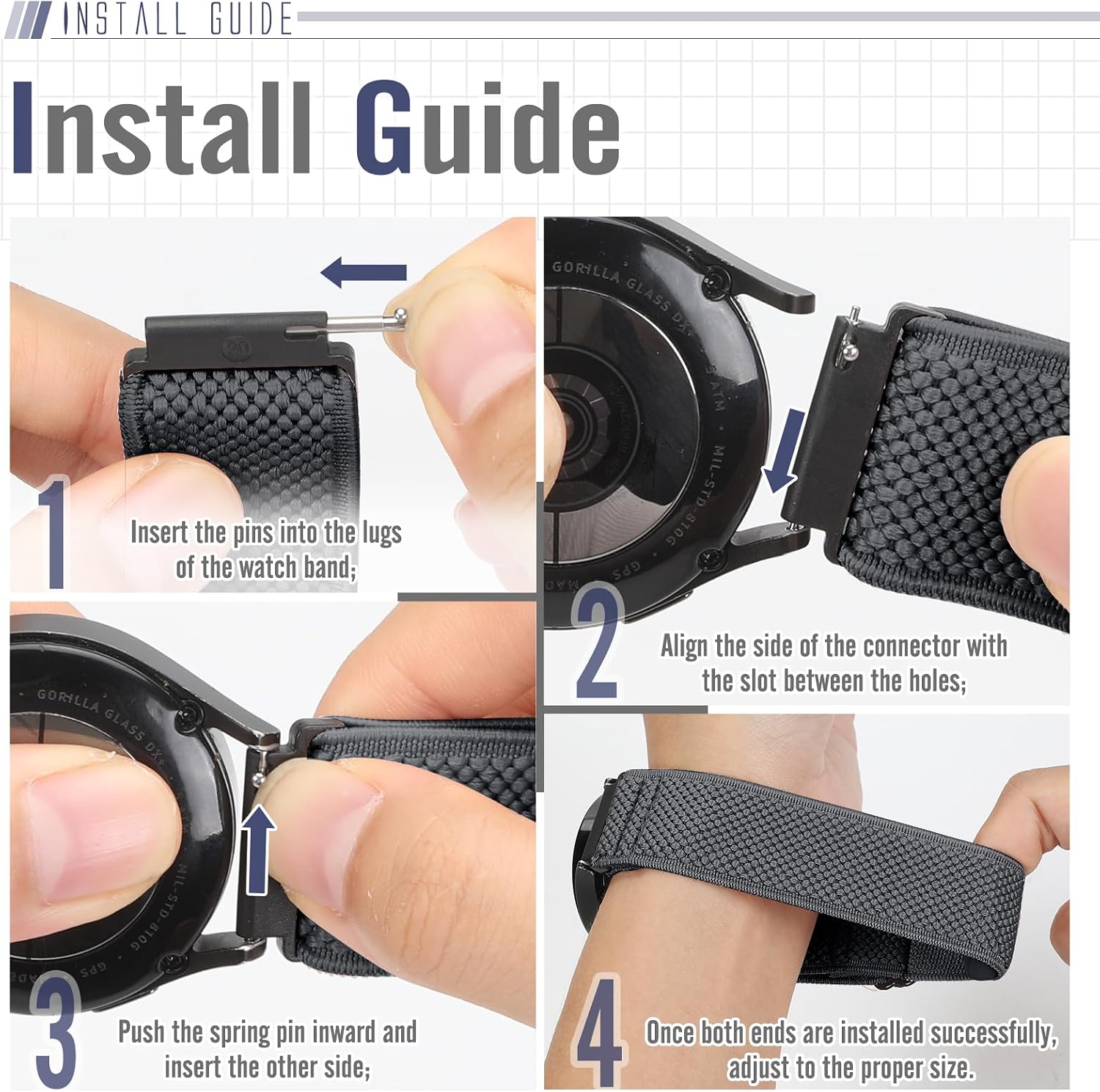 Thumbnail 4 de Yunshare Quick Release Elastic Nylon Watch Straps (18mm–24mm) – 3 Pack for Samsung, Garmin, Fossil, Amazfit and more