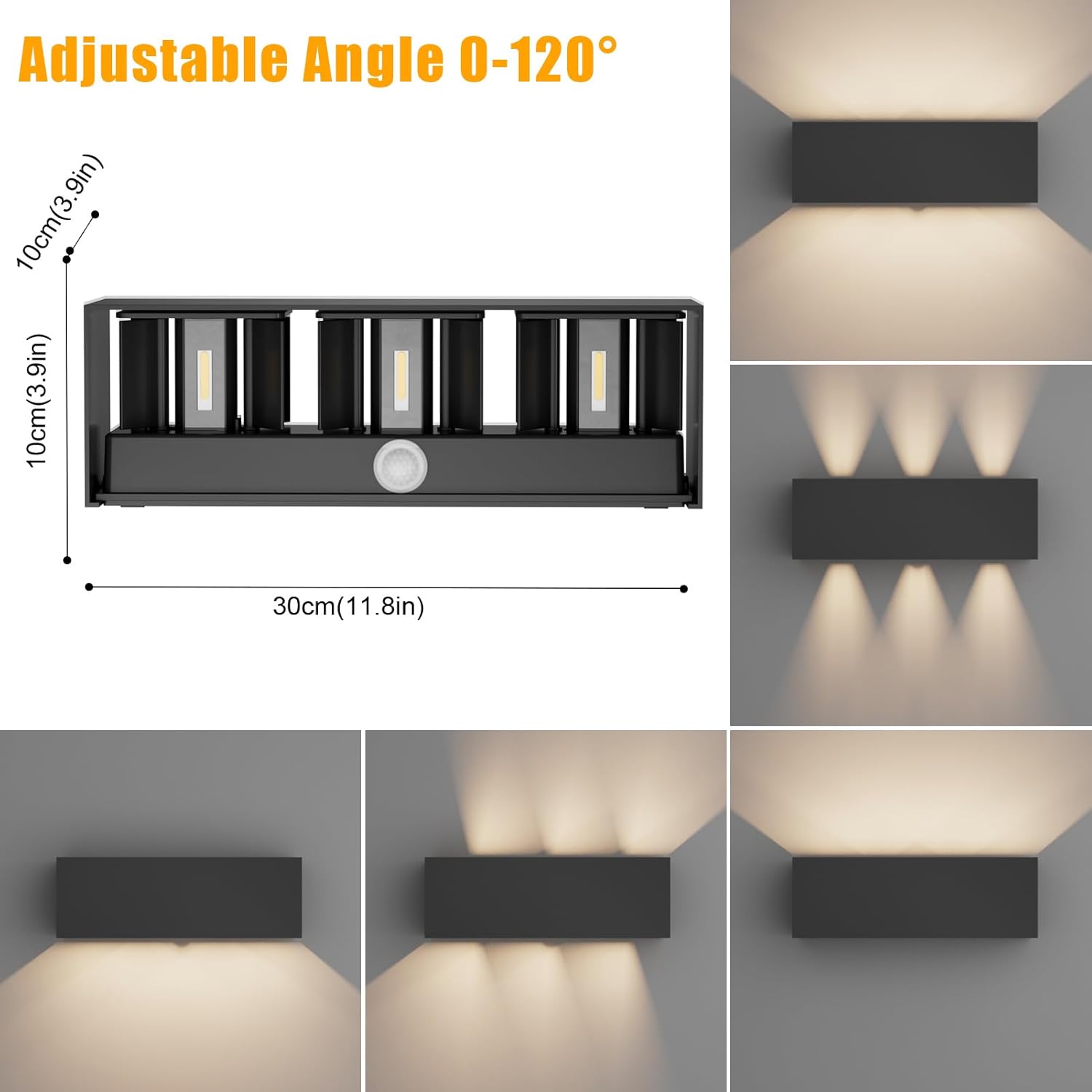 Thumbnail 3 de Klighten 30W — Applique Murale LED Intérieure/Extérieure avec Détecteur de Mouvement et Faisceau Ajustable, IP65, 4000K Noir
