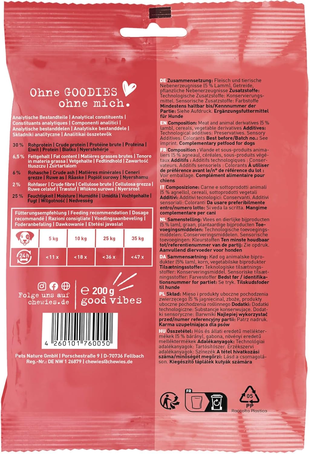 Detalle de Chewies Hundeleckerli Training Maxi Agnello e Caviglia – 200 g, bocconcini morbidi senza zuccheri aggiunti per addestramento